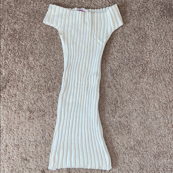 cream off the shoulder sweater dress
